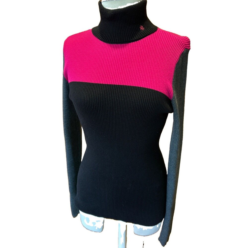 Lauren Ralph Lauren Turtleneck Sweater Ribbed Sz Medium Preppy Logo Old Money